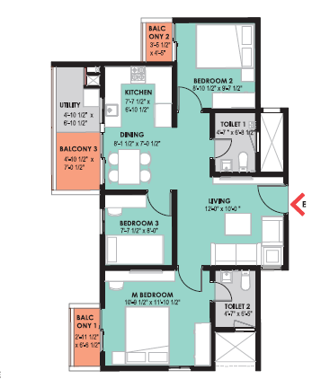 1 BHK floor plan layout at HeyDay
