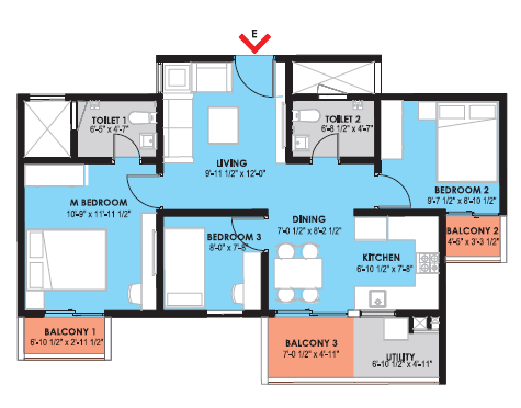 2 BHK floor plan layout at HeyDay