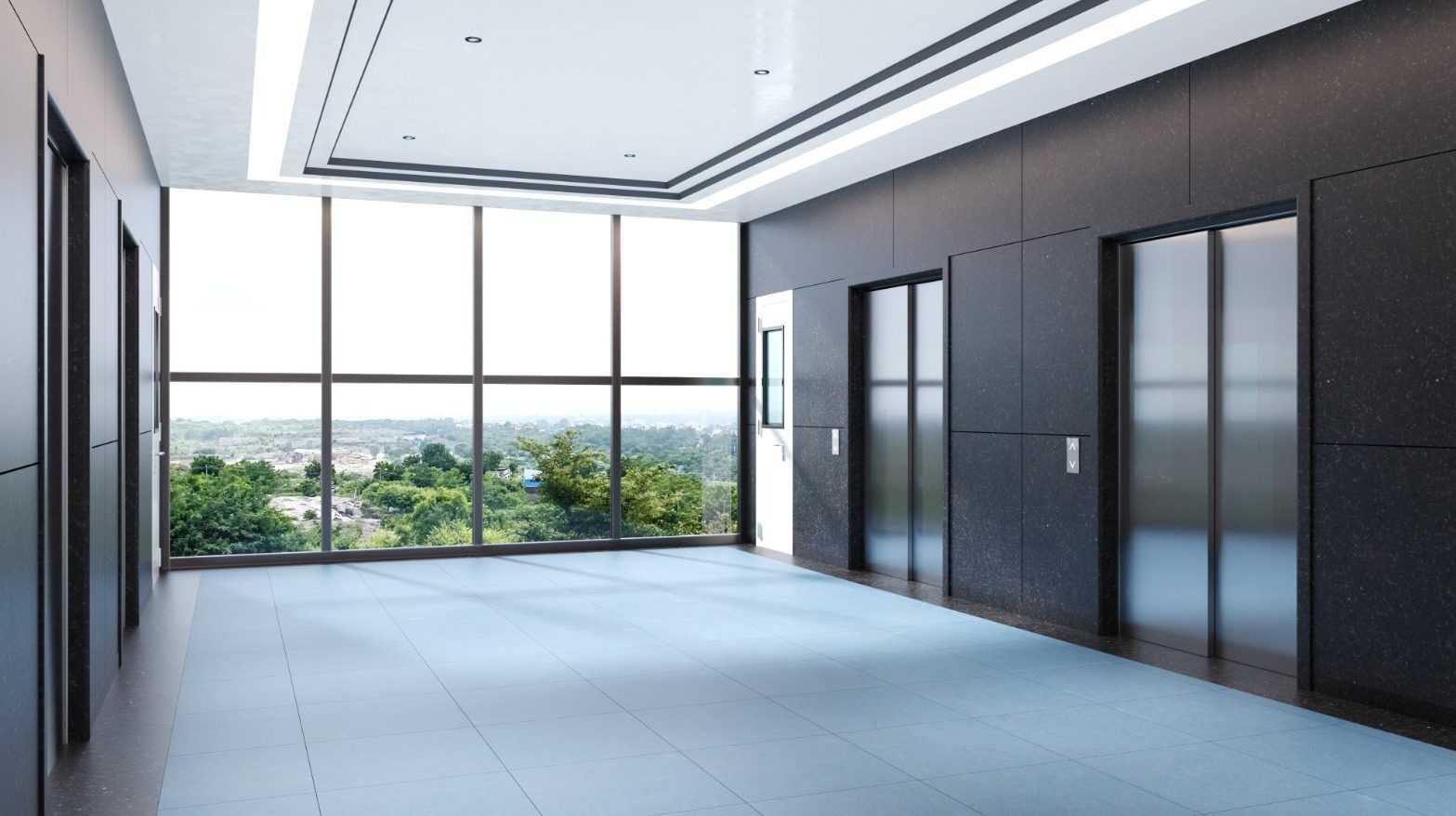 Serene campus corridors with views of green surroundings at HeyDay