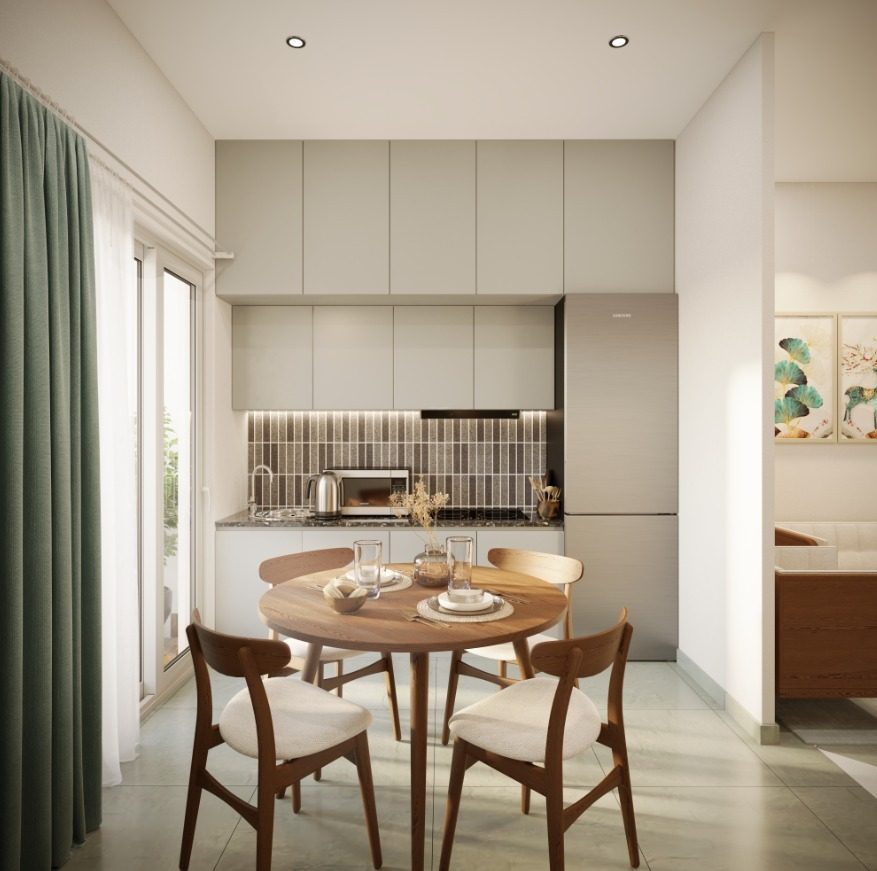 Kitchen and living spaces at HeyDay
